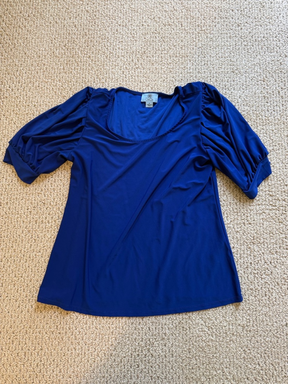 CeCe Deep Blue Scoop Neck Puff Sleeve Top